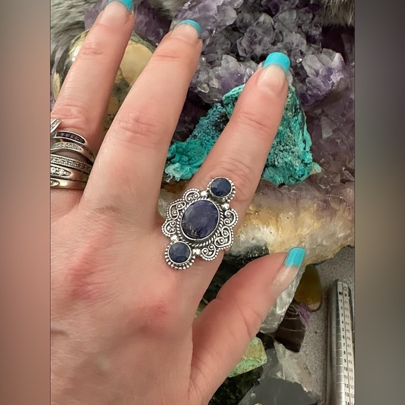 Sodalite Bali BoHo chic sterling silver ring - Picture 3 of 5